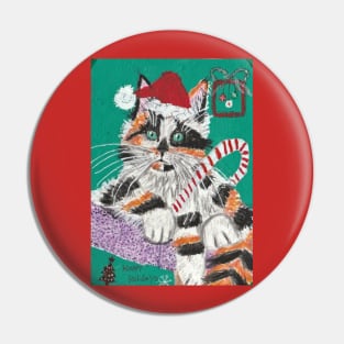 Christmas Calico cat kitten art Pin