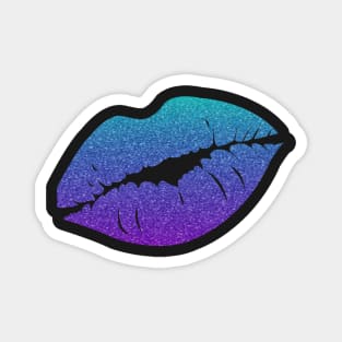 Purple Blue Ombre Faux Glitter Lips Magnet