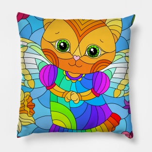 Angel Cat In Flower Garden Stained Glass Pattern Design Pillow