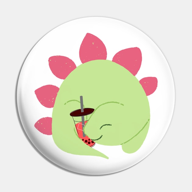 Stegosaurus dino Strawberry Red Boba Pearls Bubble Tea Pin by leiriin