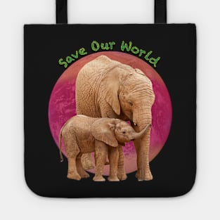 Save Our World - Elephants in Sandstone Brown. Tote