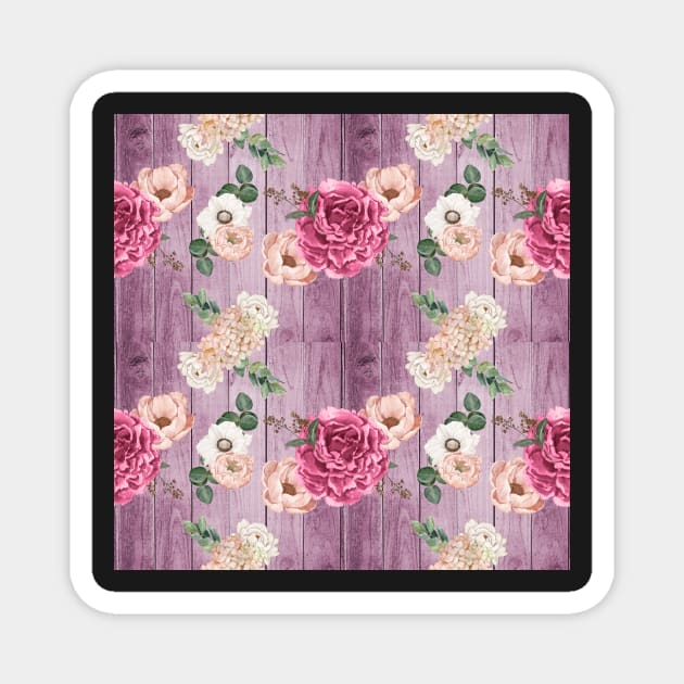 Carnations and Peonies on Purple Wood Background Magnet by allthumbs