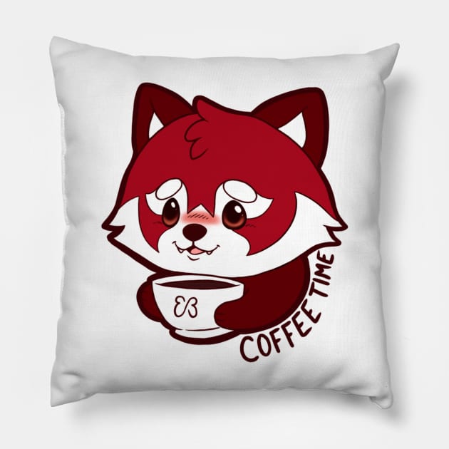 Coffee Time - Red Panda Pillow by Emily Black Creations