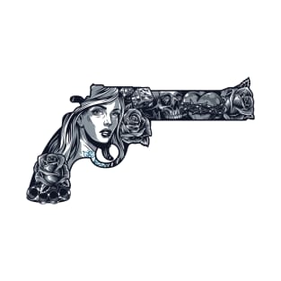 Armed Beauty - Tattoo-Styled Lady in Gun Art T-Shirt