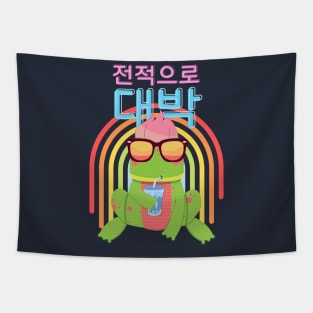 Korean kpop Frog drinking boba tea Tapestry