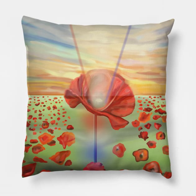 Poppy Fields Remembrance Memorial Pillow by Art by Deborah Camp