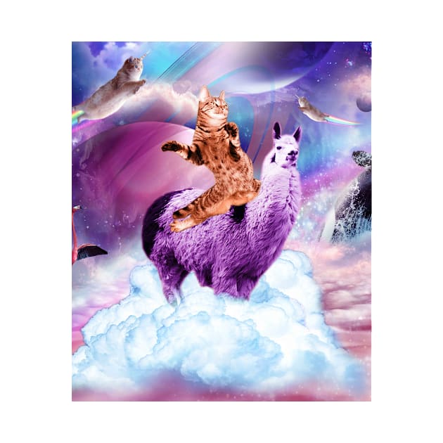 Kitty Cat Riding On Rainbow Llama In Space by Random Galaxy