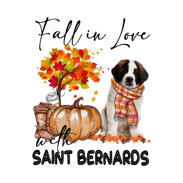 Fall In Love With Saint Bernards Fall Pumpkin Thanksgiving by Red and Black Floral