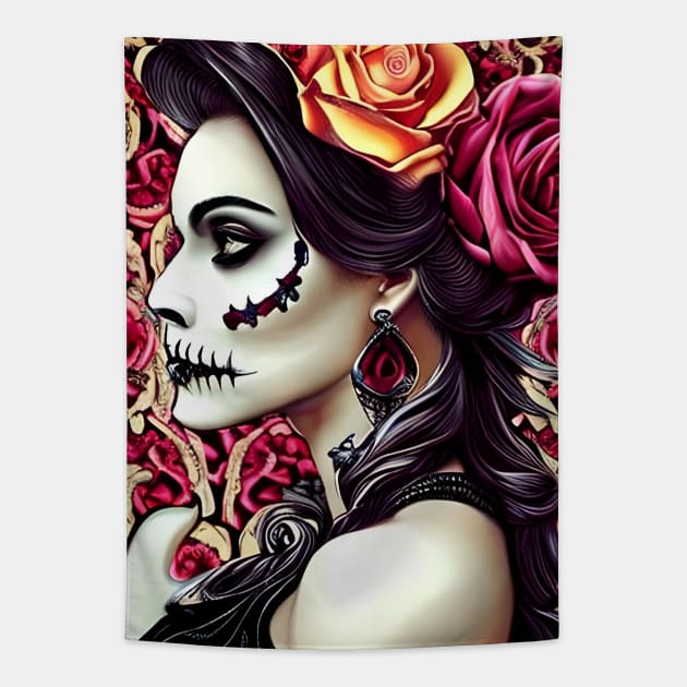 Lady Grim Reaper Tattoo Tapestry by animegirlnft