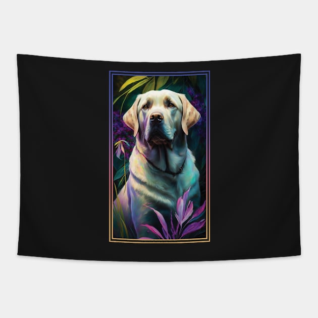 Labrador Retriever Dog Vibrant Tropical Flower Tall Digital Oil Painting Portrait 3 Tapestry by ArtHouseFlunky