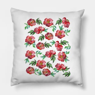 Peonies Flowers Watercolor Ink Cute Red Pillow