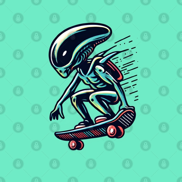 Skate into the Unknown: Whimsical Alien Skateboard Art Prints for an Otherworldly Ride! by insaneLEDP