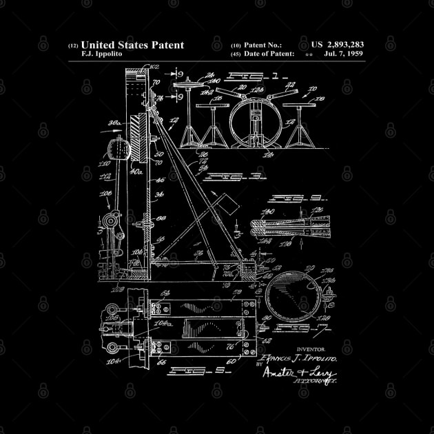 Drummer Gift - Retro Drum Set Patent Drawing by elmiragokoryan