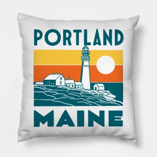 Portland Maine Lighthouse Vintage Pillow