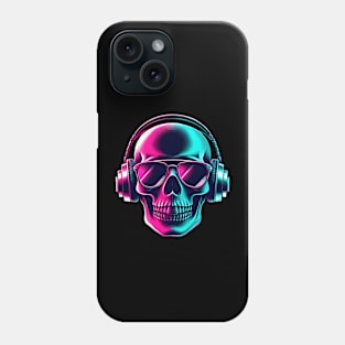 Skull head with a pair of headphones and sunglasses Phone Case