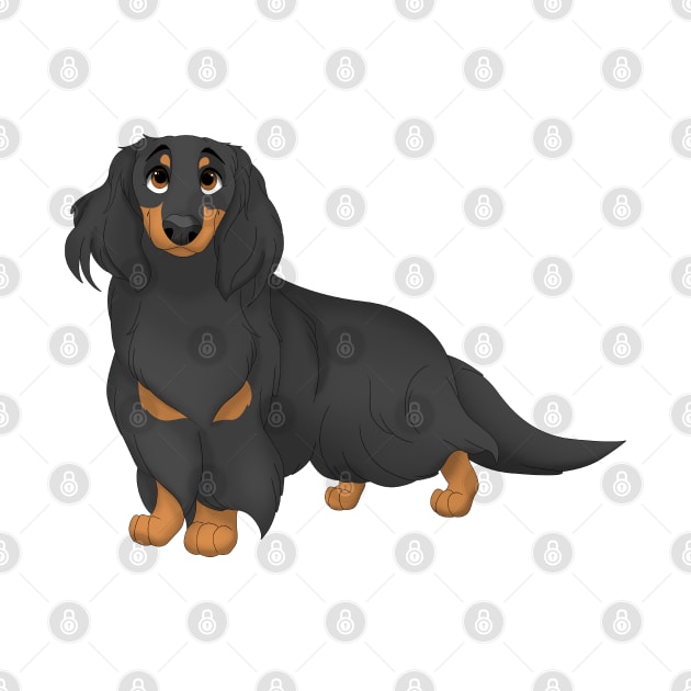 Black & Tan Longhaired Dachshund Dog by millersye