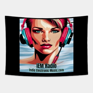 Synthwave Retrowave Girl In Headphones - IEM Radio Design Tapestry