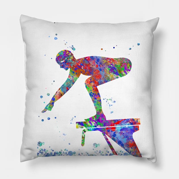 Swimmer Pillow by RosaliArt