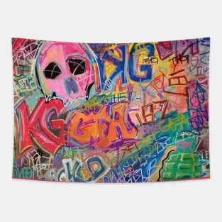 Pink Skull Graffiti Tapestry