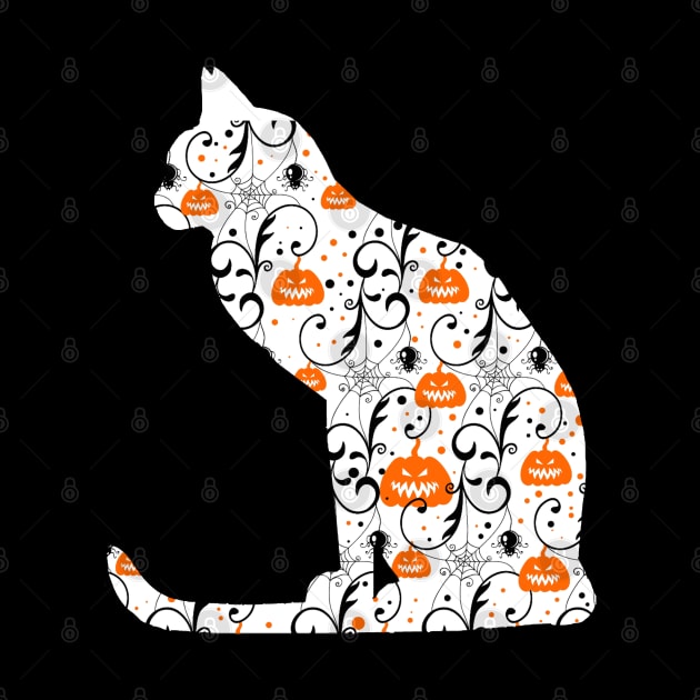 Halloween White Cat With Pumpkin by anbartshirts