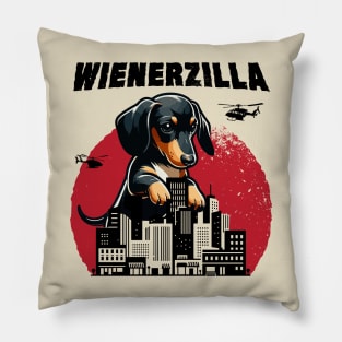 Wienerzilla Funny Giant Dachshund Wiener Dog in City Pillow