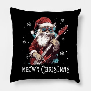 Cat Lovers Christmas Funny Santa Rock Cat Playing Pillow