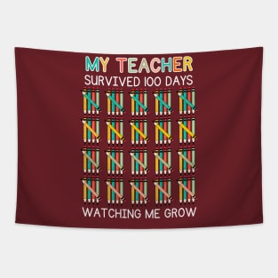 My Teacher Survived 100 Days Of Me Funny School Teacher Kids Tapestry