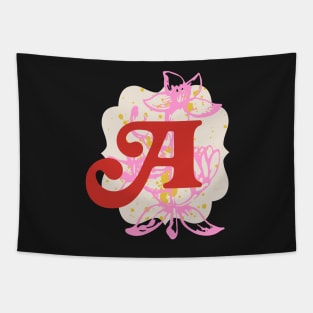 Monogram Letter A with Vintage Flower Graphic Tapestry