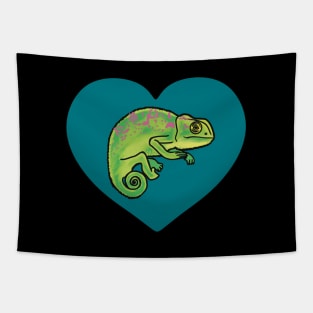 Teal Heart Colorful Chameleon for Chameleon Lovers Tapestry