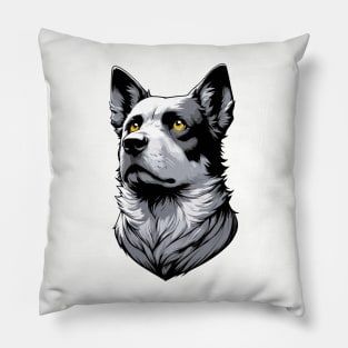 Stunning and Cool Australian Cattle Dog Monochrome and Gold Portrait for Father's Day Pillow