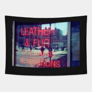 Dry cleaning neon sign, store window in NYC Tapestry