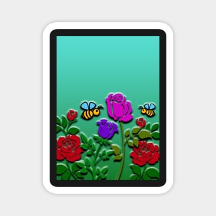 Floral Flowers & Bees - Roses 3D Artwork Magnet