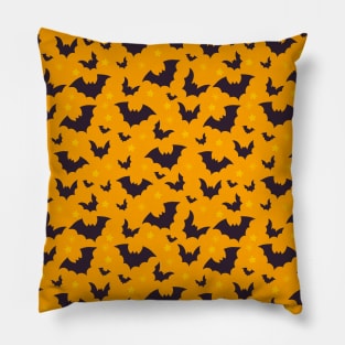 Bats & Stars - Fun Halloween 2019 Cute Spooky Orange Black Pattern Pillow