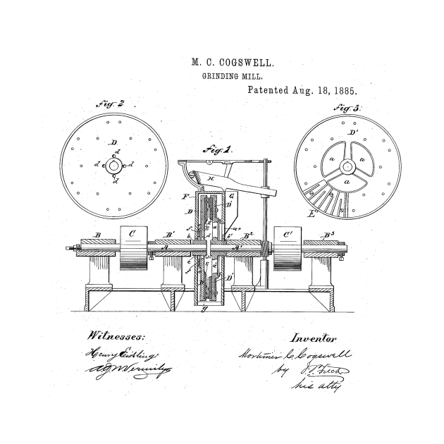 Grinding Mill Vintage Patent Hand Drawing by TheYoungDesigns