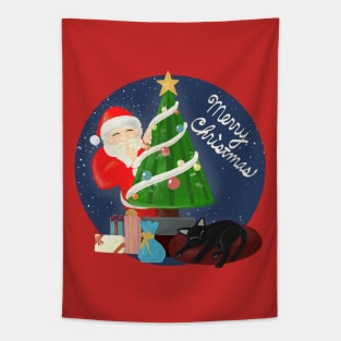 Santa and cat Tapestry