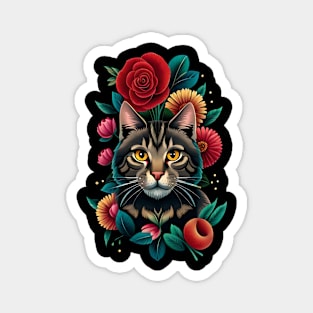 Tabby cat with flowers 1 Magnet