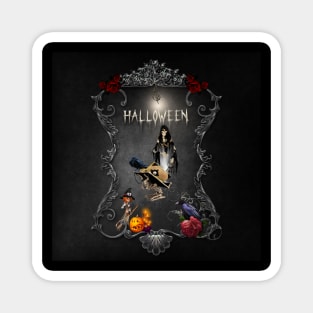 Funny halloween design with skeleton, witch and crows Magnet