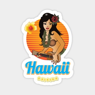 Hula Girl Playing the Ukulele Aloha BLK Magnet