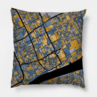 Detroit Map Pattern in Blue & Gold Pillow