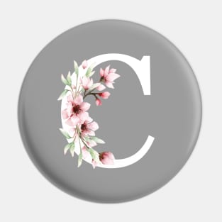 Letter C Monogram with Cherry Blossoms Pin