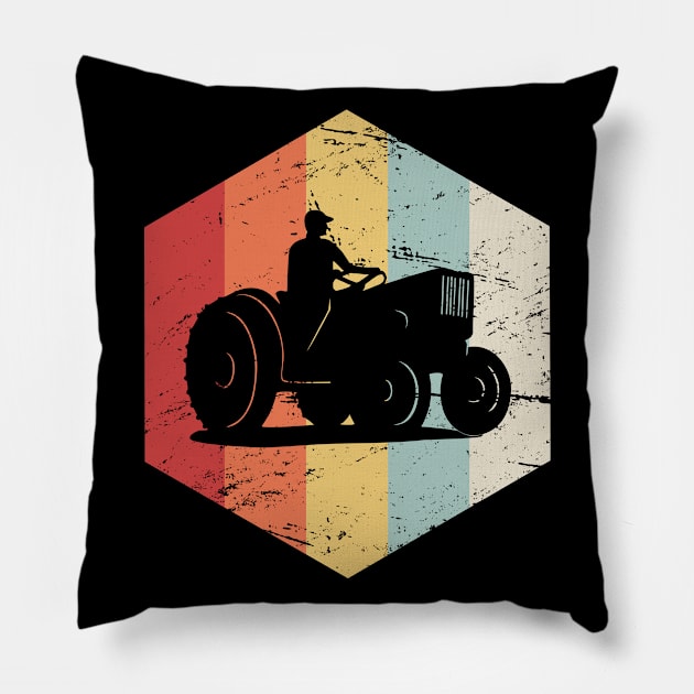 Retro Vintage Farmer Tractor Icon Pillow by Wizardmode