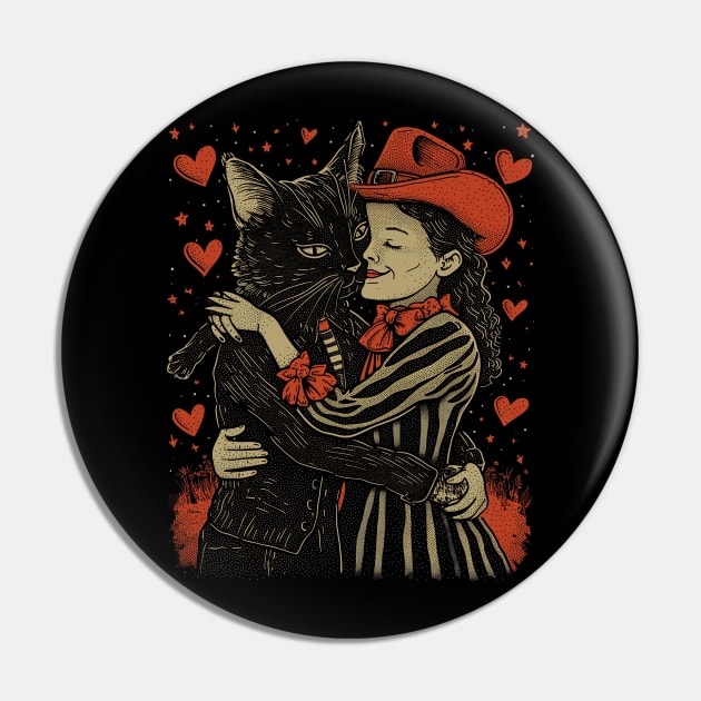 Valentine's Day Love Vintage Halloween Black Cat Witch Retro Cute Super Cool Best Gift Pin by MortuaryChill