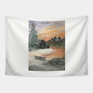 Log Cabin and Canoe Tapestry