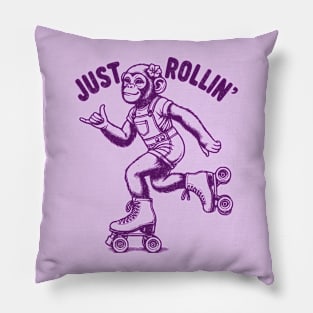 Just Rollin' - Fun Monkey on Roller Skates T-Shirt Design Pillow