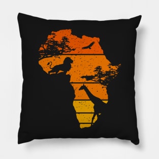 Africa Map African Safari | Lion Giraffe | Vintage Sunset Pillow