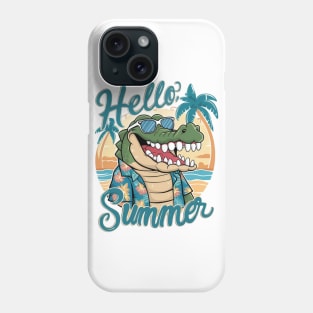 Hello Summer Funny Crocodile Wearing Sunglasses and a Hawaiian Style Shirt Phone Case