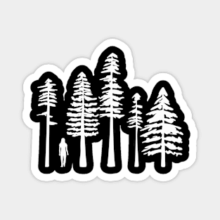 Pine Tree Hiking in White Magnet