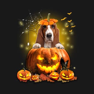 Basset Hound Spooky Halloween Pumpkin Dog Head T-Shirt