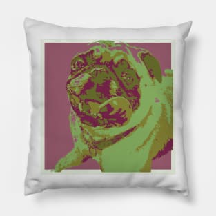 Pink and Green Pop Art Smiling Pug Pillow