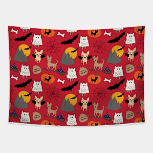 Halloween chihuahuas - red Tapestry